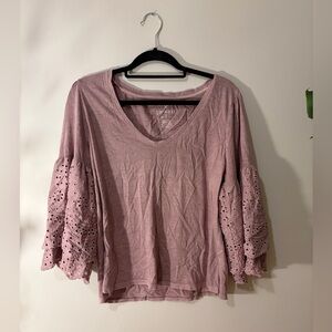 American Eagle Outfitters Mauve Eyelet Sleeve Blouse
